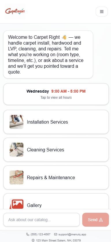 MenuIQ mobile storefront preview — alternate theme